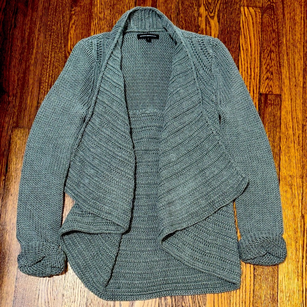 Express Olive Gray Open-Front Draped Cardigan